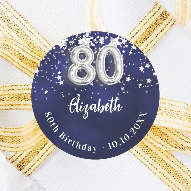 Sticker Rond 80e anniversaire marine bleu argent étoiles (Créateur téléchargé)
