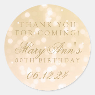 Sticker Rond 80e anniversaire Merci Gold Bokeh éclairs