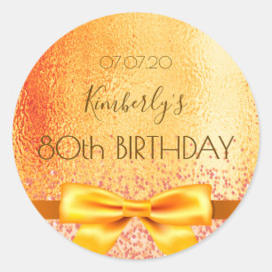 Sticker Rond 80e anniversaire rose or arc enregistrer la date