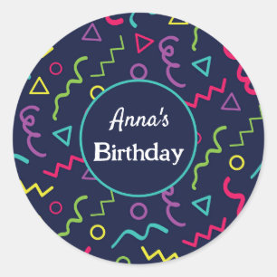 Sticker Rond 80s 90s Retro Neon Memphis Motif Anniversaire
