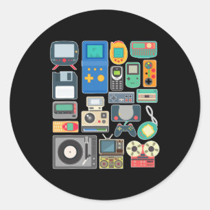 Sticker Rond 80s 90s Vidéo Jeu Retro Vintage Clic Arcade