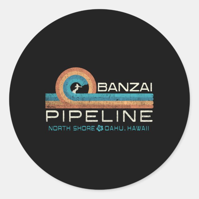 Sticker Rond 80'S Hawaii Surf Banzai Pipeline (Devant)