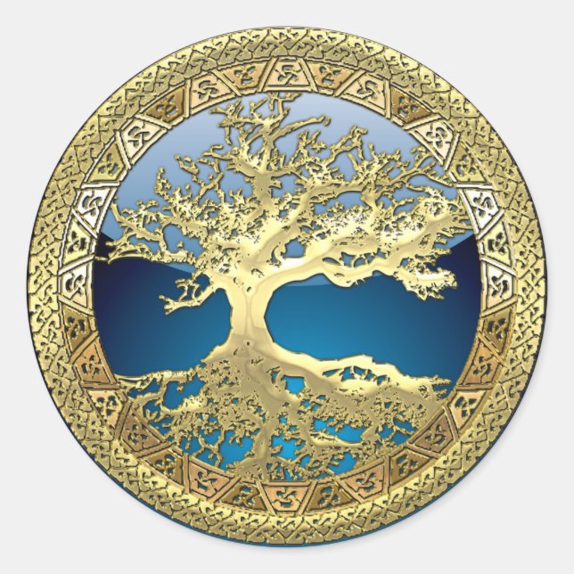 Sticker Rond [81] Golden Celtic Tree of Life [3D] (Devant)
