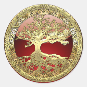 Sticker Rond [81] Golden Celtic Tree of Life [3D]