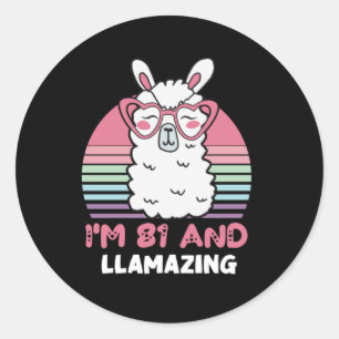 Sticker Rond 81e anniversaire Llamazing Llama 81 ans Anniversai