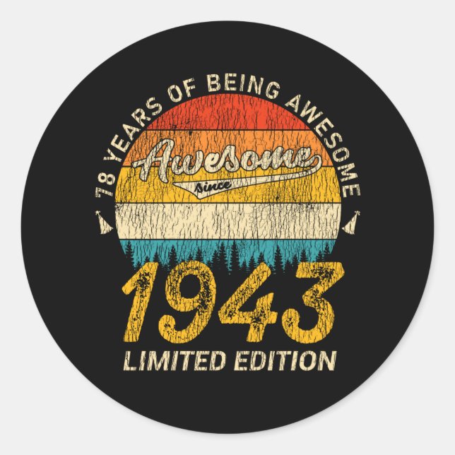 Sticker Rond 82 ans 1943 Retro Awesome 82e anniversaire Cadeau (Devant)
