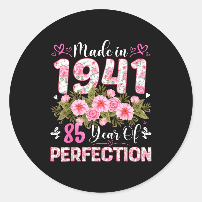 Sticker Rond 85 Year Old Made In 1941 Floral 85th Birthday Wome (Devant)