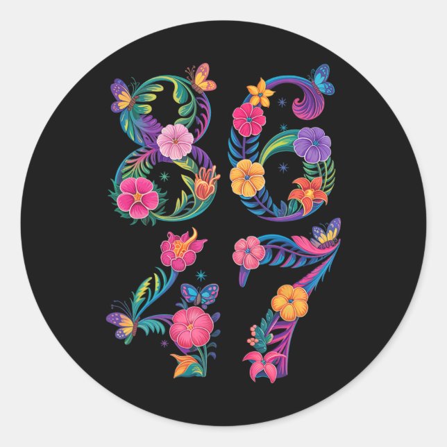 Sticker Rond 8647 Subtle Anti Trump 86 47 Floral Boho Style 6 (Devant)