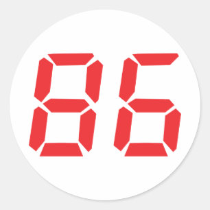 Sticker Rond 86 quatre-vingt-six réveil rouge numéro numérique