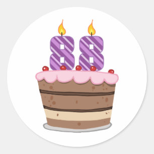 Sticker Rond 88 ans sur le gâteau d'anniversaire