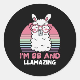 Sticker Rond 88e anniversaire Llamazing Llama 88 ans Anniversai