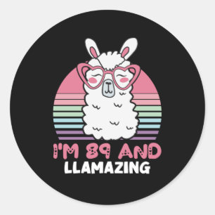 Sticker Rond 89e anniversaire Llamazing Llama 89 ans Anniversai