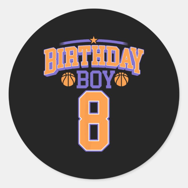 Sticker Rond 8 Anniversaire Boy Basketball Lover 8 Anniversaire (Devant)