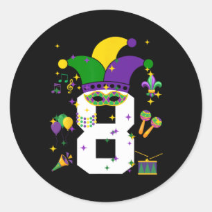 Sticker Rond 8 Anniversaire Mardi Gras Thème 8 Anniversaires Ga