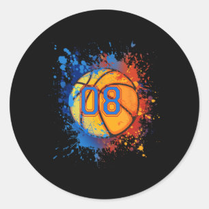 Sticker Rond 8 Ans 8e Anniversaire Basketball Cadeau Pour Garço