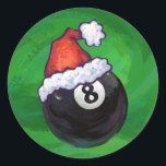Sticker Rond 8 Bal Christmas Green<br><div class="desc">Huit ornements de Noël, cadeaux et décorations amusantes présentent notre art original à 8 balles, tous décorés pour les vacances. Ce ballon de piscine décoré de vacances est parfait pour tous ceux qui aiment jouer au billard et décorer pour les vacances. Amusez-vous un Noël joyeux et amusant. Tout est amusant...</div>
