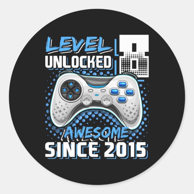 Sticker Rond 8 Déverrouillé Awesome 2015 jeu vidéo 8e anniversa (Devant)