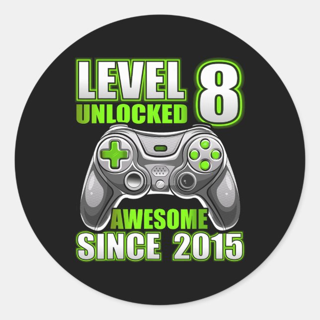 Sticker Rond 8 Déverrouillé Awesome 2015 jeu vidéo 8e anniversa (Devant)