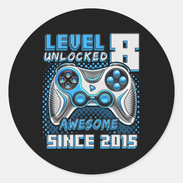 Sticker Rond 8 Déverrouillé Awesome 2015 jeu vidéo 8e anniversa (Devant)