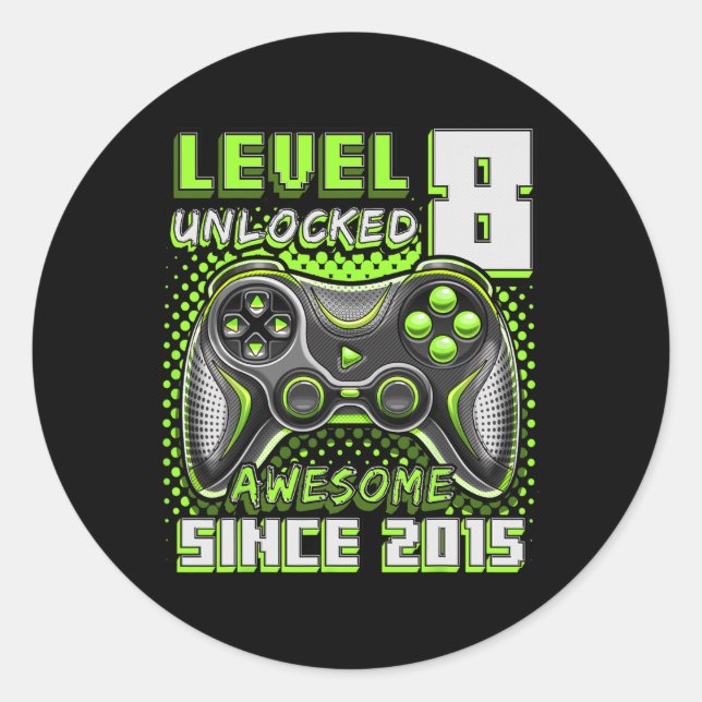 Sticker Rond 8 Déverrouillé Awesome 2015 jeu vidéo 8e anniversa (Devant)