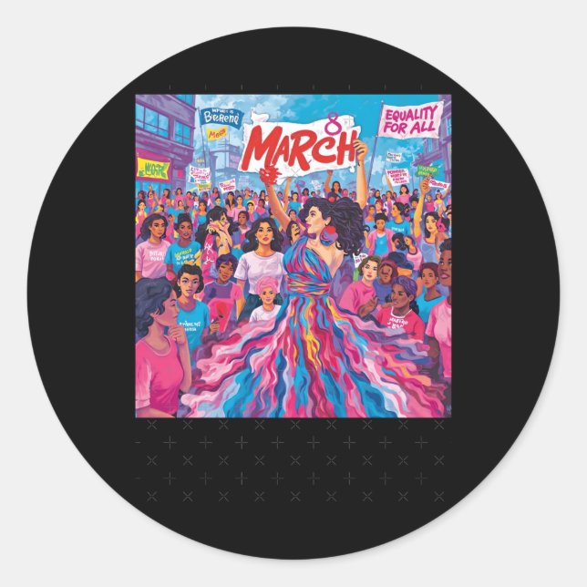 Sticker Rond 8 mars Manifestation pour l'autonomisation des fem (Devant)