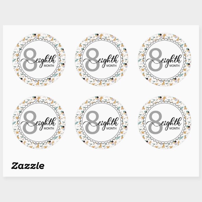 Sticker Rond 8 Mois Jalon Bébé Giraffes et Ballons (Feuille)