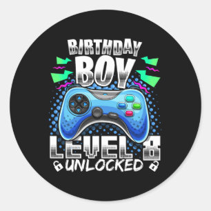 Sticker Rond 8 Vidéo Déverrouillée Jeu 8e Anniversaire Gamer Ca