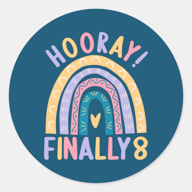 Sticker Rond 8 Years old 8 birthday outfit Boy girl Rainbow  (Devant)