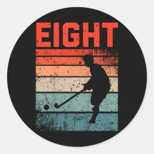 Sticker Rond 8e anniversaire rétro hockey sur gazon 8 ans garço