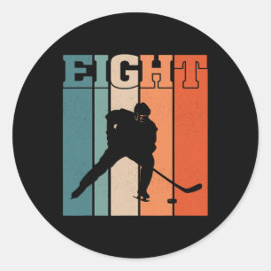Sticker Rond 8e anniversaire Retro Hockey sur glace 8 ans Garço