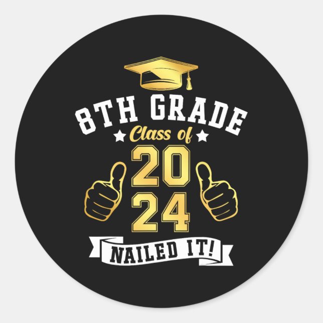 Sticker Rond 8e Grade Cl De 2024 Clôturé Il Graduation (Devant)