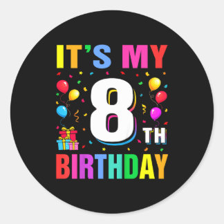 Sticker Rond 8th birthday 8 eight happy birthday boys or girls