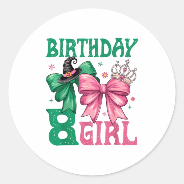 Sticker Rond 8th Birthday Girl Witch Nk Green 8 Year Old Birthd (Devant)