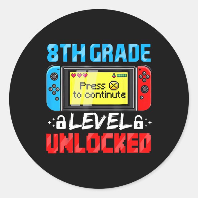 Sticker Rond 8th Grade Level Unlocked Gamer First Day Of School (Devant)