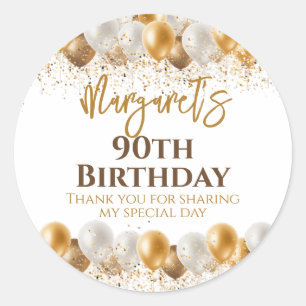 Sticker Rond 90e anniversaire de la fête Gold Merci d'argent