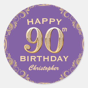 Sticker Rond 90e anniversaire de la Parties scintillant violet