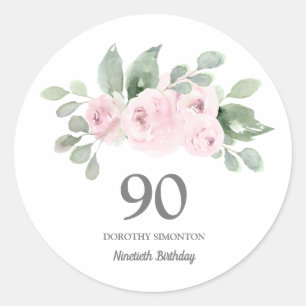 Sticker Rond 90e anniversaire fête rose Eucalyptus