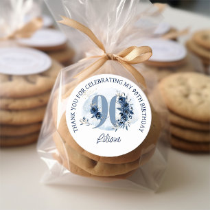 Sticker Rond 90e anniversaire Floral Numéro Merci bleu côtier