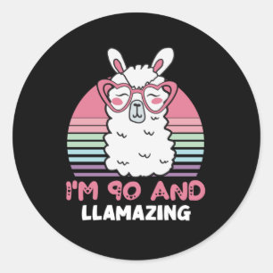 Sticker Rond 90e anniversaire Llamazing Llama 90 ans Anniversai