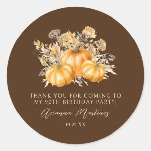 Sticker Rond 90e anniversaire Rustic Citrouille Automne Merci F