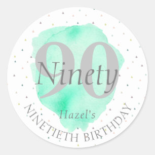 Sticker Rond 90e Anniversaire Surprise Plutôt élégant Turquoise