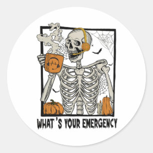 Sticker Rond 911 Dispatcher Halloween Squelette Quel Émerge
