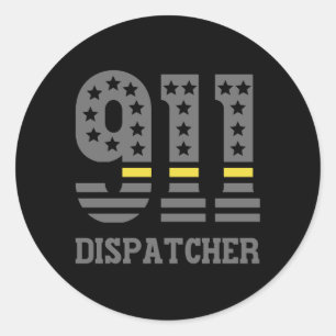 Sticker Rond 911 Dispatcher USA Drapeau mince ligne jaune Urgen