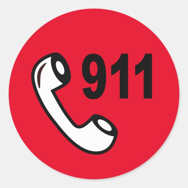 STICKER ROND 911 NUMÉRO DE TÉLÉPHONE ROUGE D'URGENCE AIDE MÉDIC (Devant)