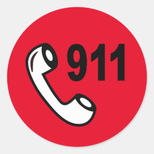 STICKER ROND 911 NUMÉRO DE TÉLÉPHONE ROUGE D'URGENCE AIDE MÉDIC