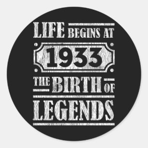 Sticker Rond 92 Ans 1933 Naissance De La Légende 92E Anniversai