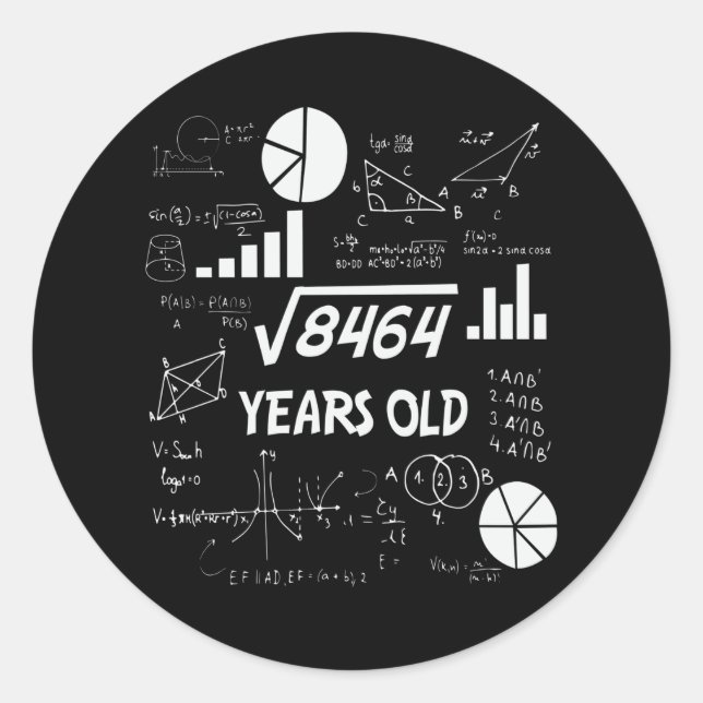 Sticker Rond 92 ans Enseignant en mathématiques Anniversaires 9 (Devant)