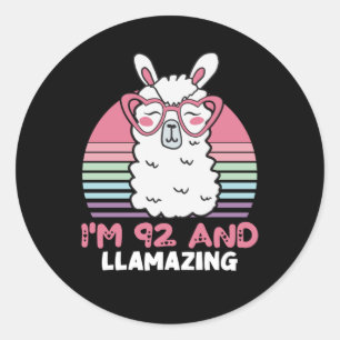 Sticker Rond 92e anniversaire Llamazing Llama 92 ans Anniversai