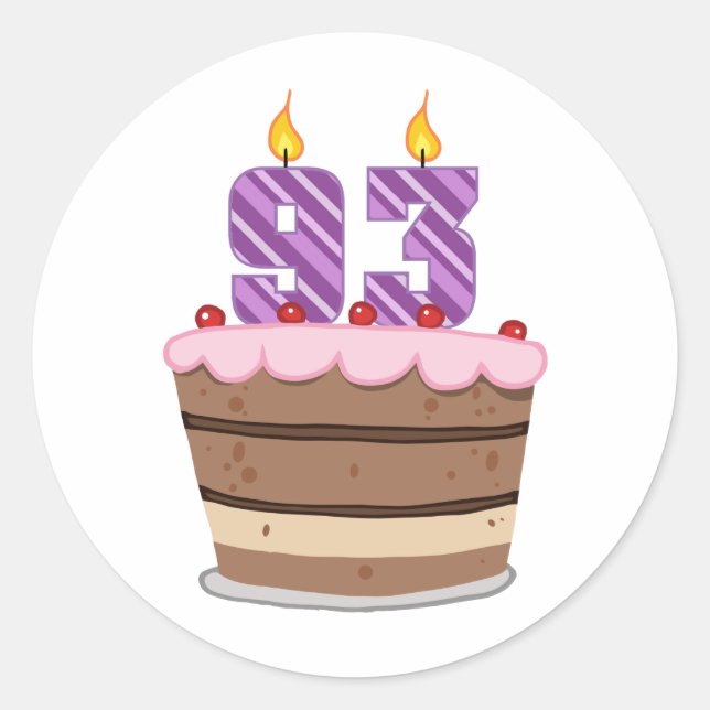 Sticker Rond 93 ans sur le gâteau d'anniversaire (Devant)