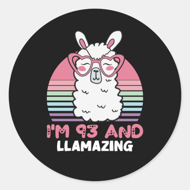 Sticker Rond 93rd Birthday Llamazing Llama 93 Year Old Birthday (Devant)